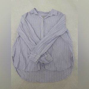 Lavender & White Stripped Linen Button Down. Loft Size L